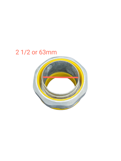 Liquid tight straight connector designed for secure pipes and hoses with a 2 1/2 inch diameter