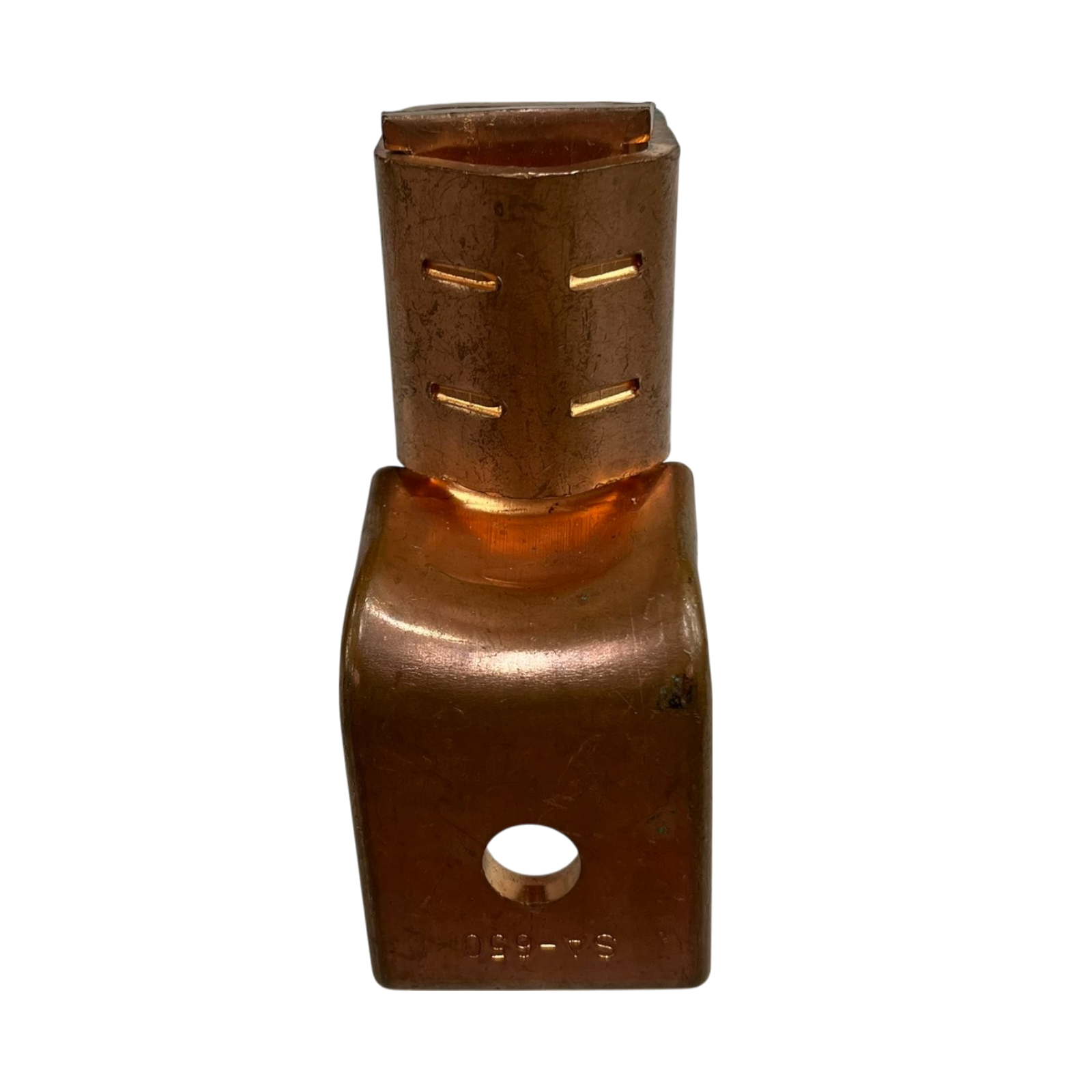 Close-up of a copper Solderless Terminal Lugs 380mm - 500mm for electrical circuitry and parts