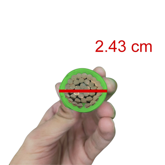Royu 250mm Stranded 500MCM Green insulated copper electrical wire cross section held in hand showing stranded conductors