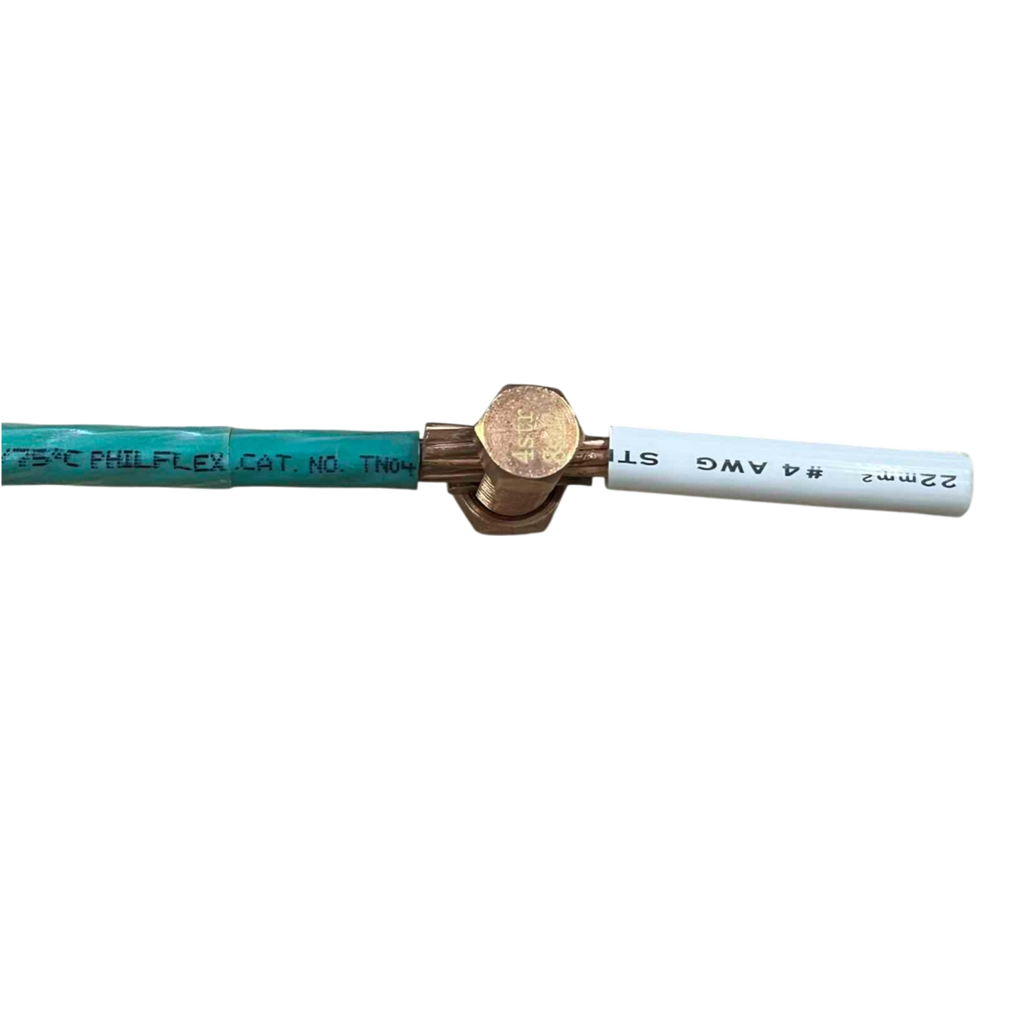 Solderless Connector 1 Bolt 8-22MM brass single bolt terminal joining green and white insulated wires