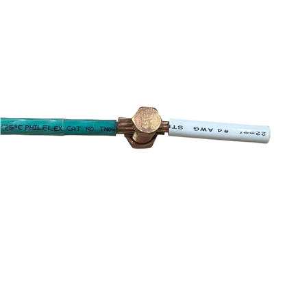 Solderless Connector 1 Bolt 8-22MM brass single bolt terminal joining green and white insulated wires