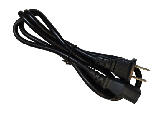Cord C13 to Flat Pin AWG 18 black power cable with molded connectors isolated on black background
