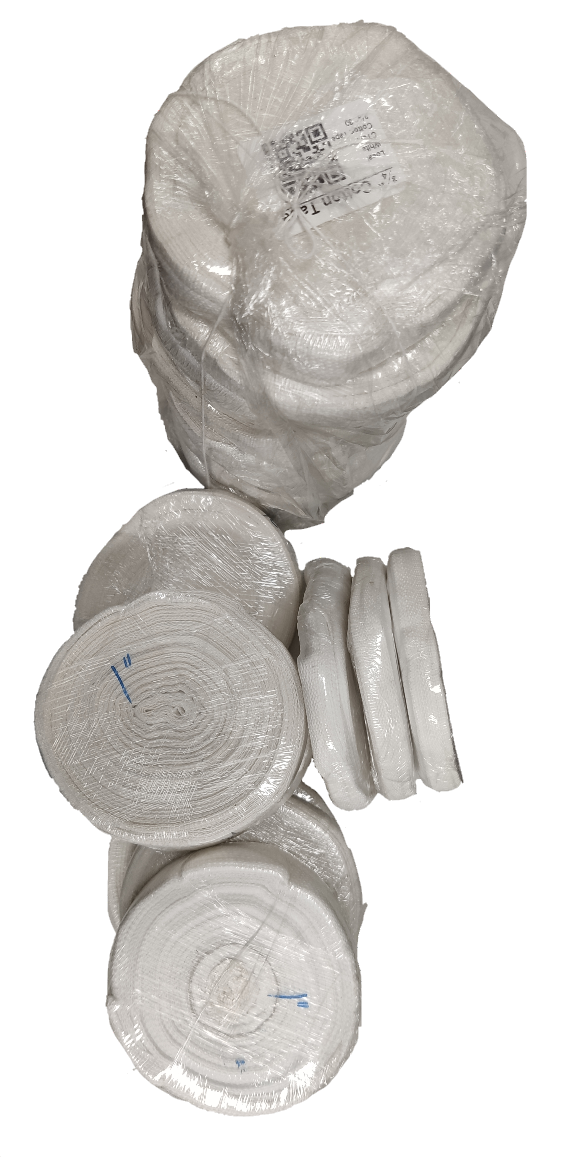 Rolls of cotton electrical tape 1 inch stacked and wrapped for secure storage and easy access