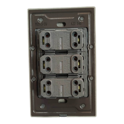 Royu 3 Gang 3 Way Switch 15A 220V with Plate Cover Dark Wood PLANO Series MD506/DW