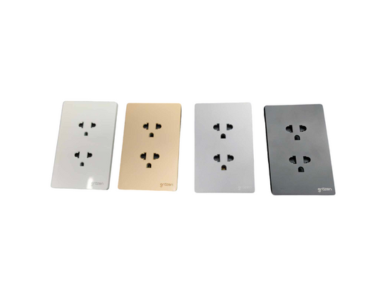 Grazen 2 Gang Universal Outlet with Ground 16A 220V Available Black White Gray and Gold GW-010