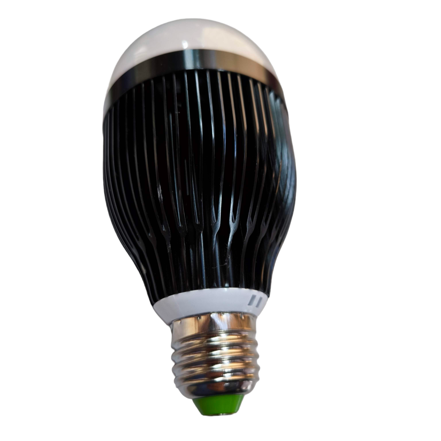 Denko 12W LED industrial bulb with a black heat sink design and standard base for efficient lighting