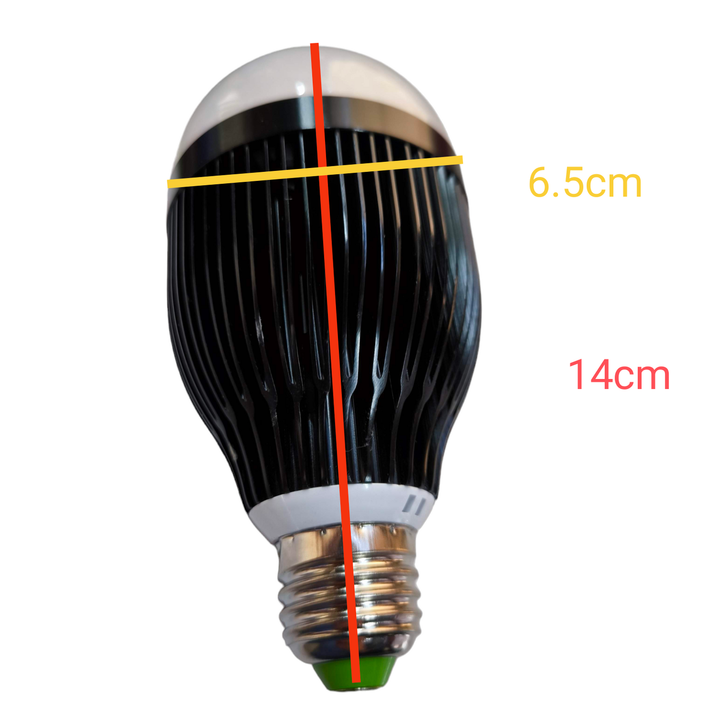 Denko 12W LED industrial bulb with a sleek design, measuring 14cm in height and 6.5cm in width