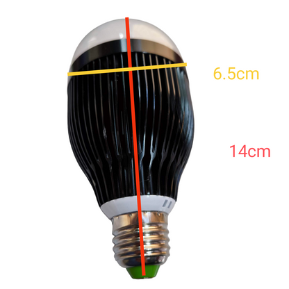 Denko 12W LED industrial bulb with a sleek design, measuring 14cm in height and 6.5cm in width
