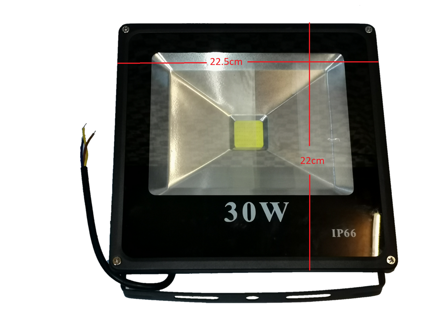 DENKO 30W 220V outdoor LED light black frame with reflector and wiring for outdoor use