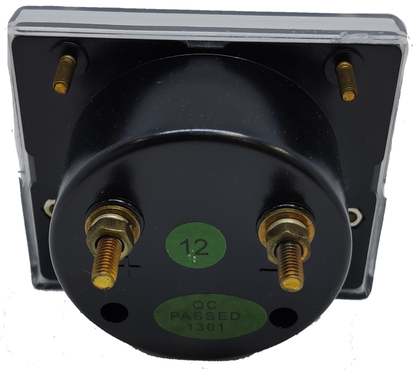 Denko DC volt panel meter with clear face and mounting screws for electrical testing and monitoring