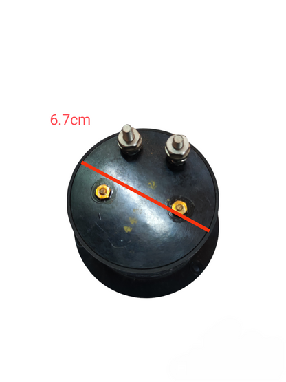 Top view of Denko frequency meter 100-130V showing connection terminals and measurement size