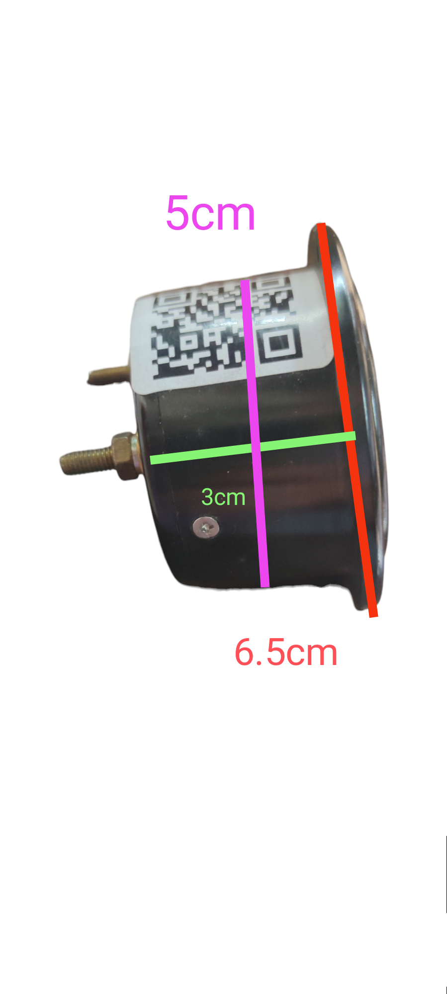Denko Panel Meter 300V AC 52mm side view showing dimension measurements of 6.5 cm depth