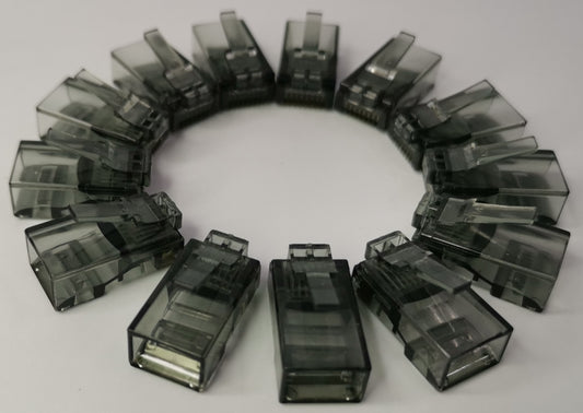 Grippes Denko RJ45 Connector colored transparent network cable connectors arranged in a circle