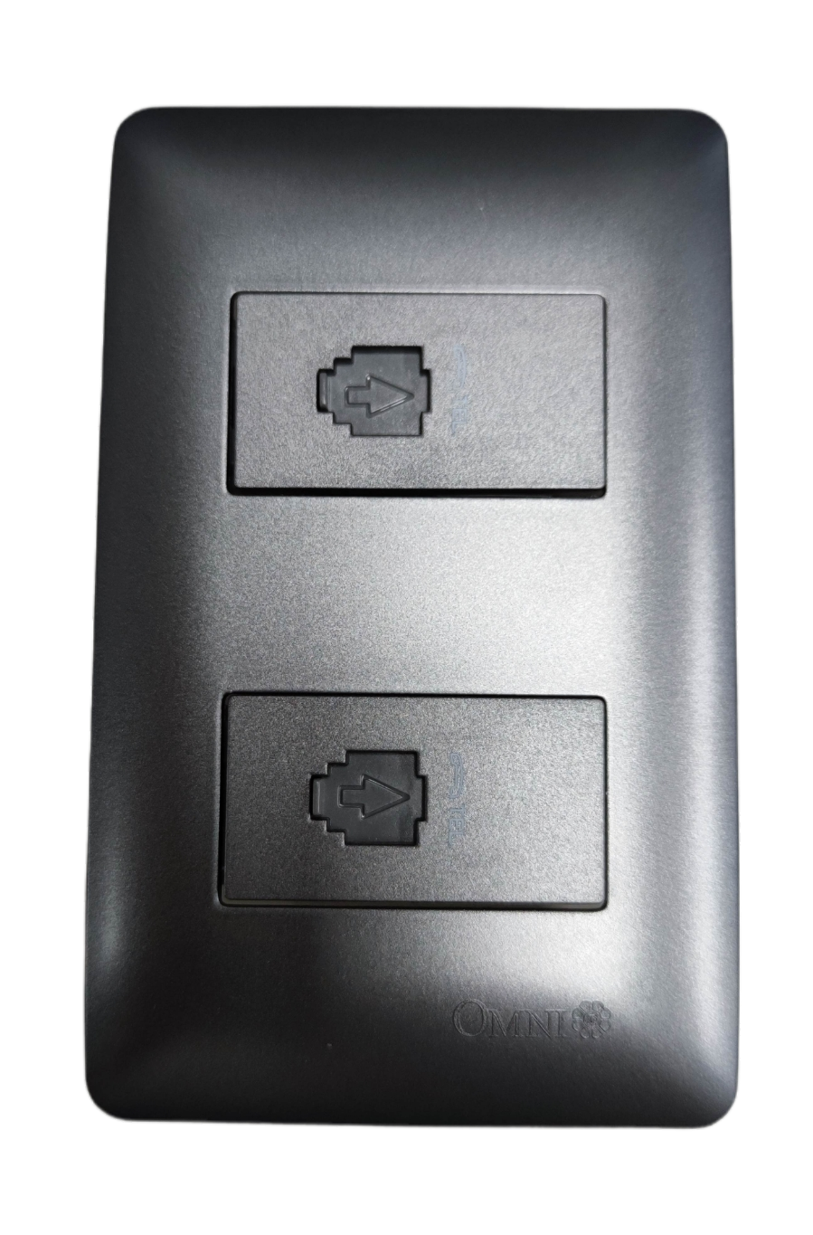 Omni designer 2 gang telephone outlet in sleek black finish for stylish connectivity