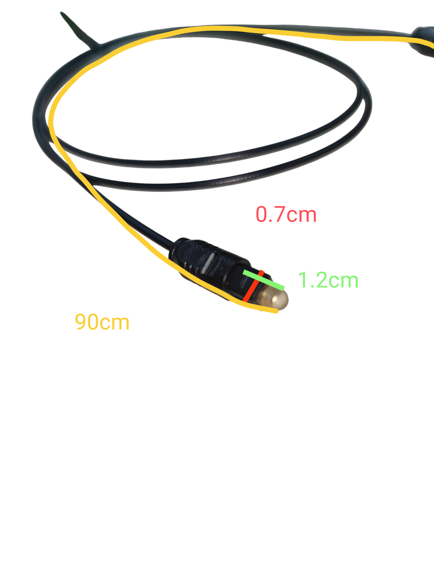 Digital Fiber Optic Cable Audio with 90cm length and precise connector dimensions black and yellow cable
