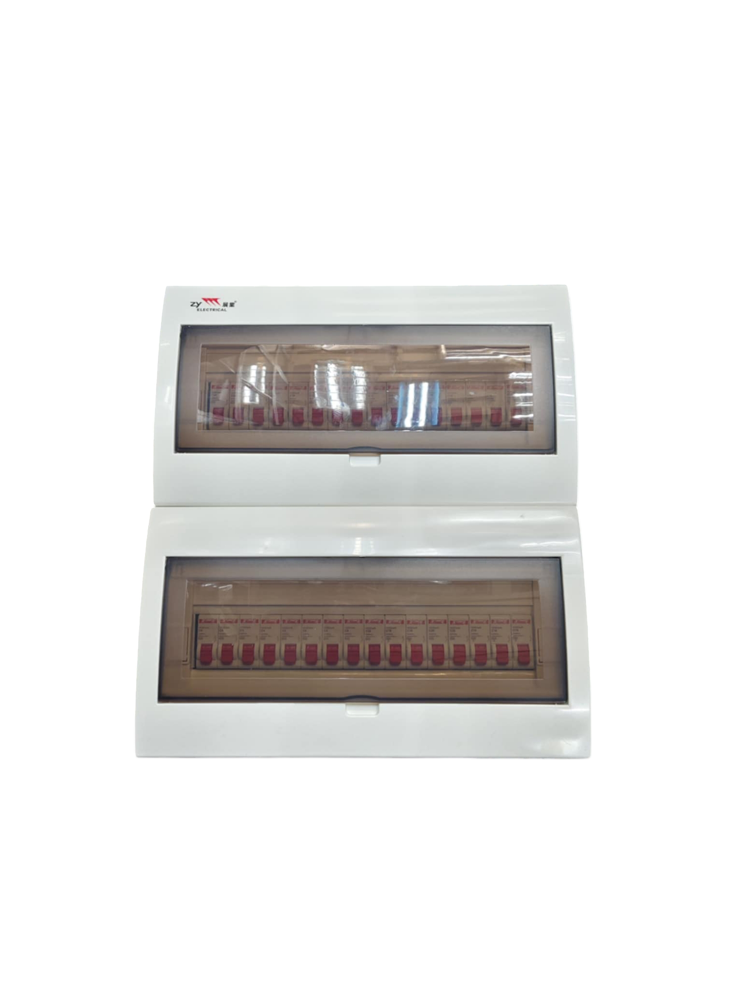 Himel and ZY 1Pole Miniature 32 Ways Distribution Box with transparent covers and multiple circuit breakers