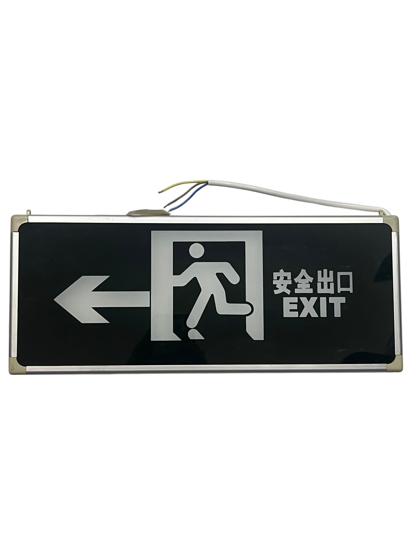 Double face LED exit light 220V with clear exit sign and directional arrow for safety compliance