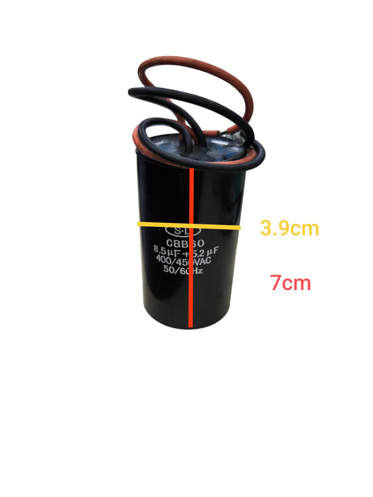 Dual capacitor 8.5uF 200V 5.2uF 450V black electrical component with wires from China
