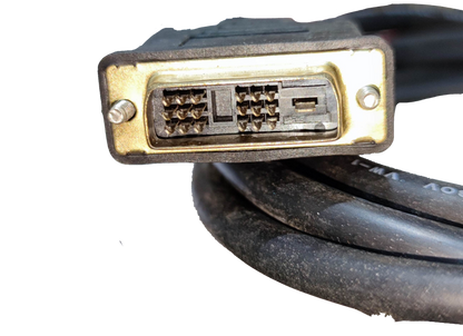 Close-up view of a DVI to DVI cable 1.5 meters connector with gold pins and a robust design