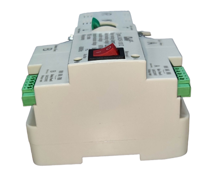 Grippes 100A automatic transfer switch with white casing and green terminal connectors for electrical circuitry