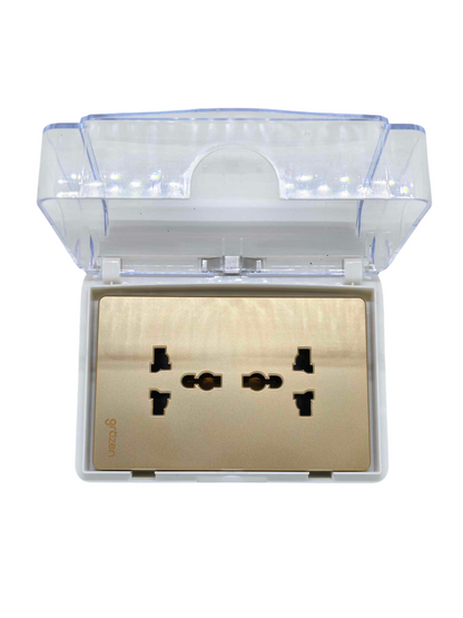 Grazen Weatherproof Plate Cover with Duplex Universal Outlet with Ground 16A 220V Available in Grey, Black, White and Gold