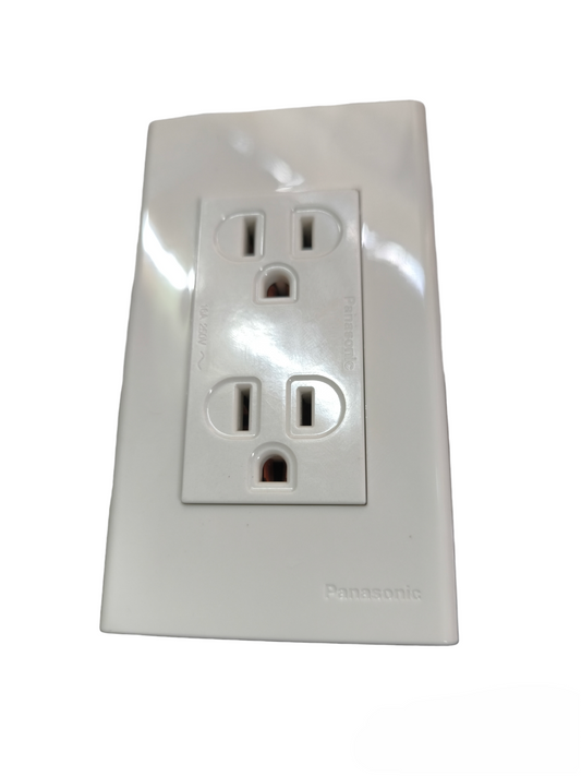 Panasonic Duplex Flat Pin Outlet with Ground 16A 250V with Plate Cover WEG1512-5/WEG6803W-1