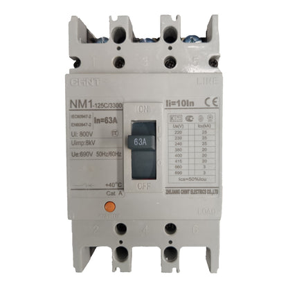 Chint 63A 3 Pole Industrial Circuit Breaker 3 Phase 125AF 20 KAIC 400VAC Circuit Breakers  NM1-125C/3300/63A