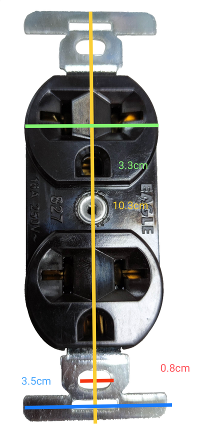 Eagle 2 Gang T-Slot Outlet 15A 250V black electrical power point measuring dimensions