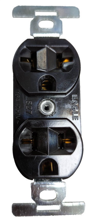Eagle 2 Gang T-Slot Outlet 15A 250V black power outlet with metal mounting brackets