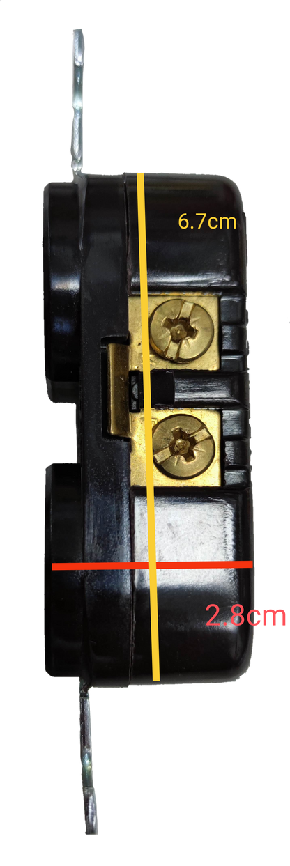 Eagle 2 Gang T-Slot Outlet 15A 250V side view showing detailed screw terminals and dimensions