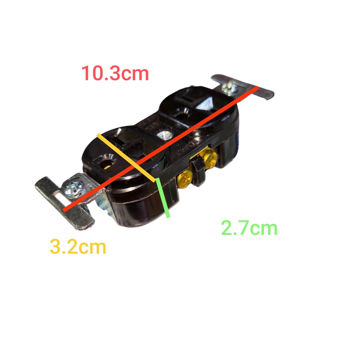 Eagle 2 gang tandem outlet 15A 250V with durable construction and standard measurements for effective power distribution