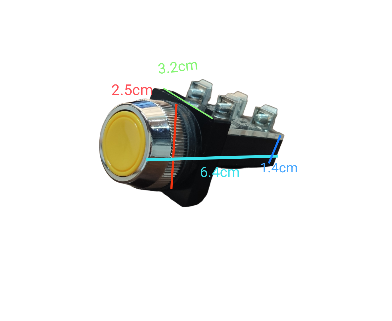 Push Button Switch Yellow 25mm  6A 2NO/2NC