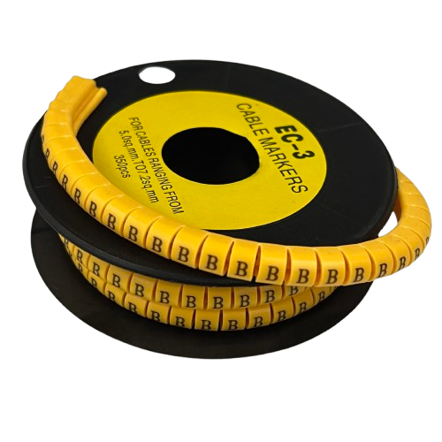 Cable Marker - B Yellow flexible spiral cable markers on a black reel for cable management from China
