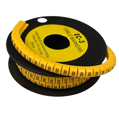 Cable Marker - B Yellow flexible spiral cable markers on a black reel for cable management from China
