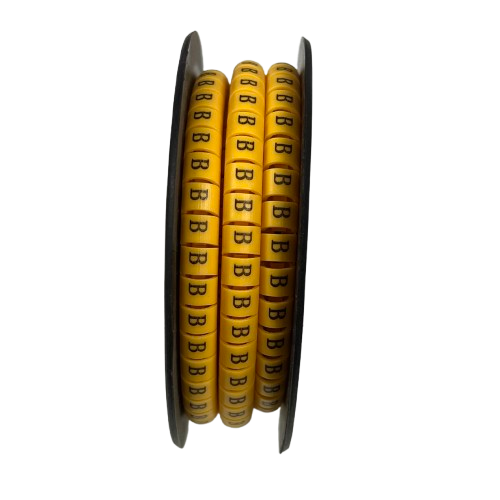 Spool of yellow Cable Marker - B Yellow cable markers with repeated B identifiers for wire labeling