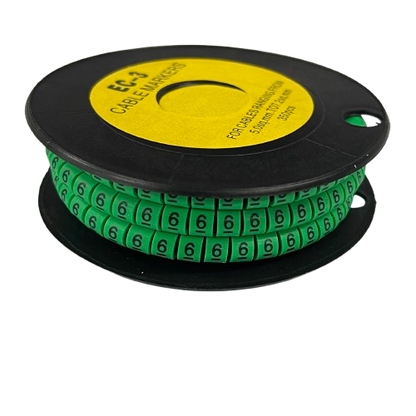 Spool of Cable Marker Green-6 numeric cable labels on a black reel for wiring identification