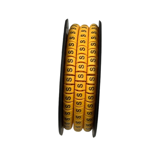 Grippes Cable Marker S - Yellow spool of round letter S cable labels for organized cable management
