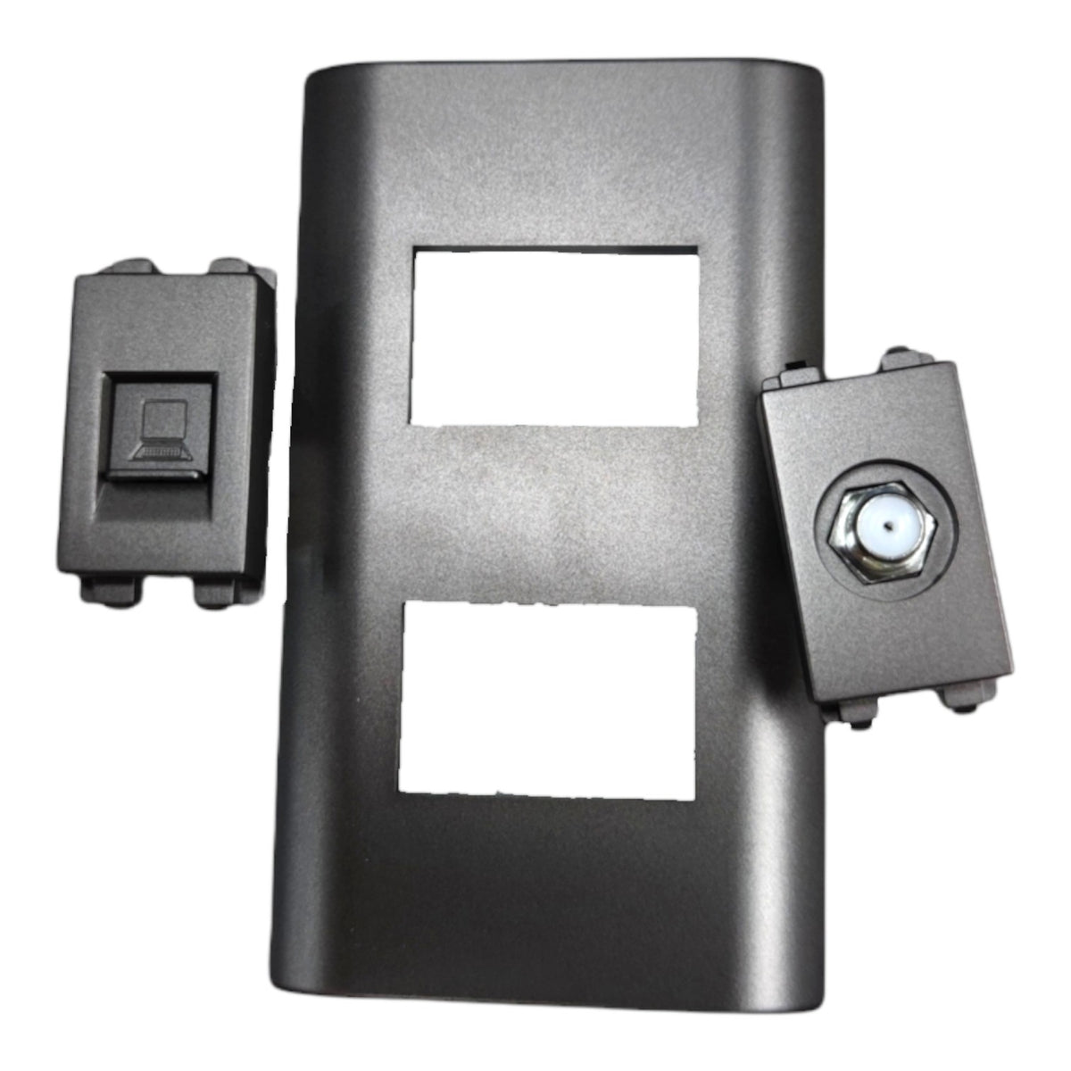 Royu Telephone Voice Jack RJ11 and Cable TV F Type Thread Socket with Plate Cover Dark Gray PLANO Series (RWP2/DG)/(RMX2/DG)/(RMX1/DG)