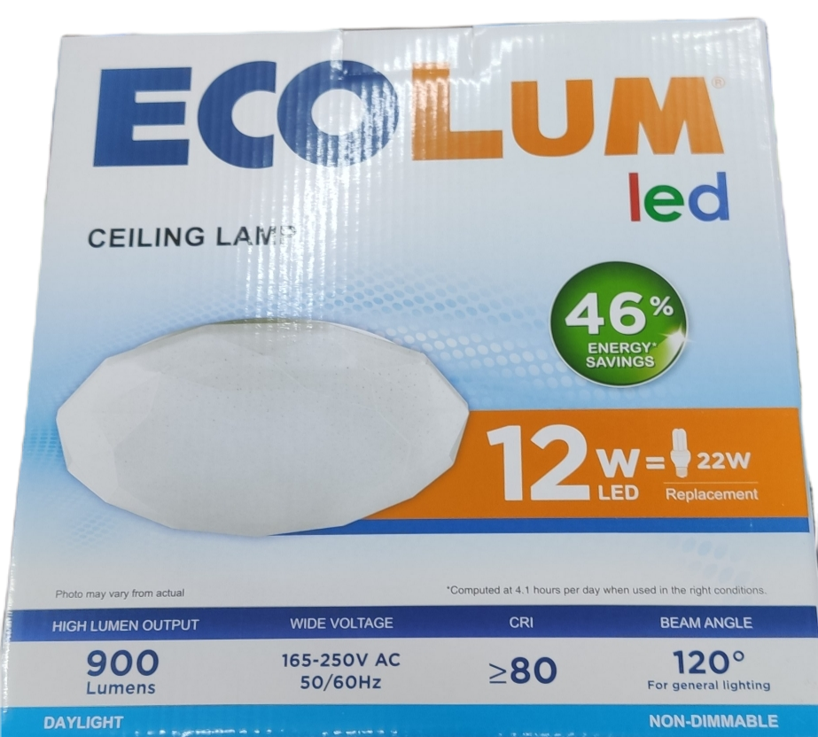 Ecolum 12W LED ceiling light daylight 6500K LED 220V with energy savings and high lumen output