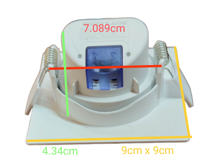 Ecolum 5W daylight 6500K ceiling light base with precise measurements and installation features