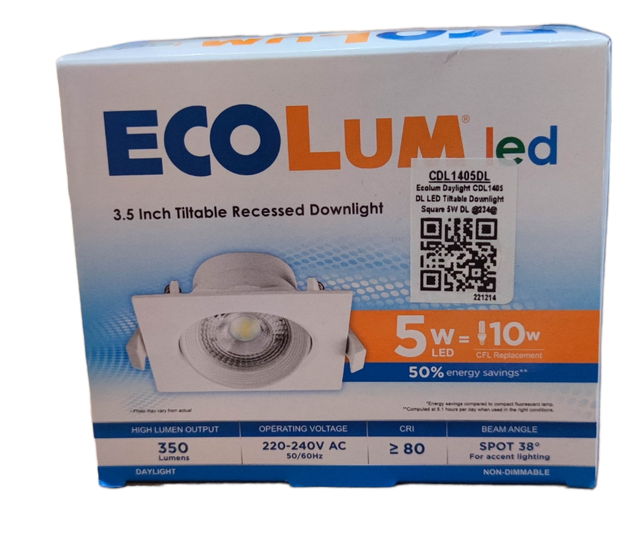 Ecolum 5W daylight 6500K ceiling light box featuring a tiltable recessed design for improved lighting