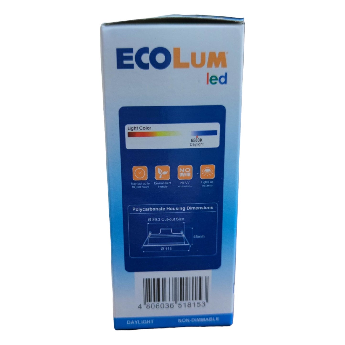 Ecolum 7W LED Downlight Daylight 6500K 220V CDL223107DL Outer Diameter: 113 mm  Cut-out Size: 90mm Depth: 45mm