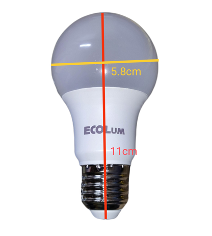 Ecolum 9W LED bulb daylight E27 with frosted top and metal screw base measuring 11 cm height