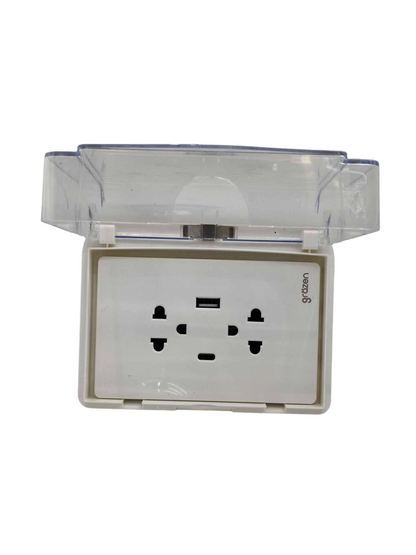 Grazen Weatherproof Plate Cover with Duplex Universal Outlet with Ground 16A 220V with USB-A and USB-C 2100mAh 5VDC