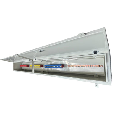 Local Bus Bar Gutter 3 Phase 600AF enclosed metal distribution box with three colored phase bus bars and copper neutral bar
