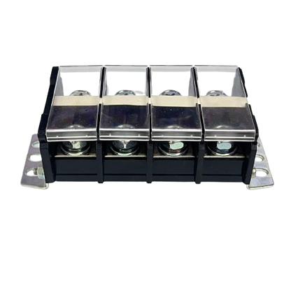 Auspicious 100A Terminal Block with Cover 4 Pairs black base with four metal covers and mounting flanges