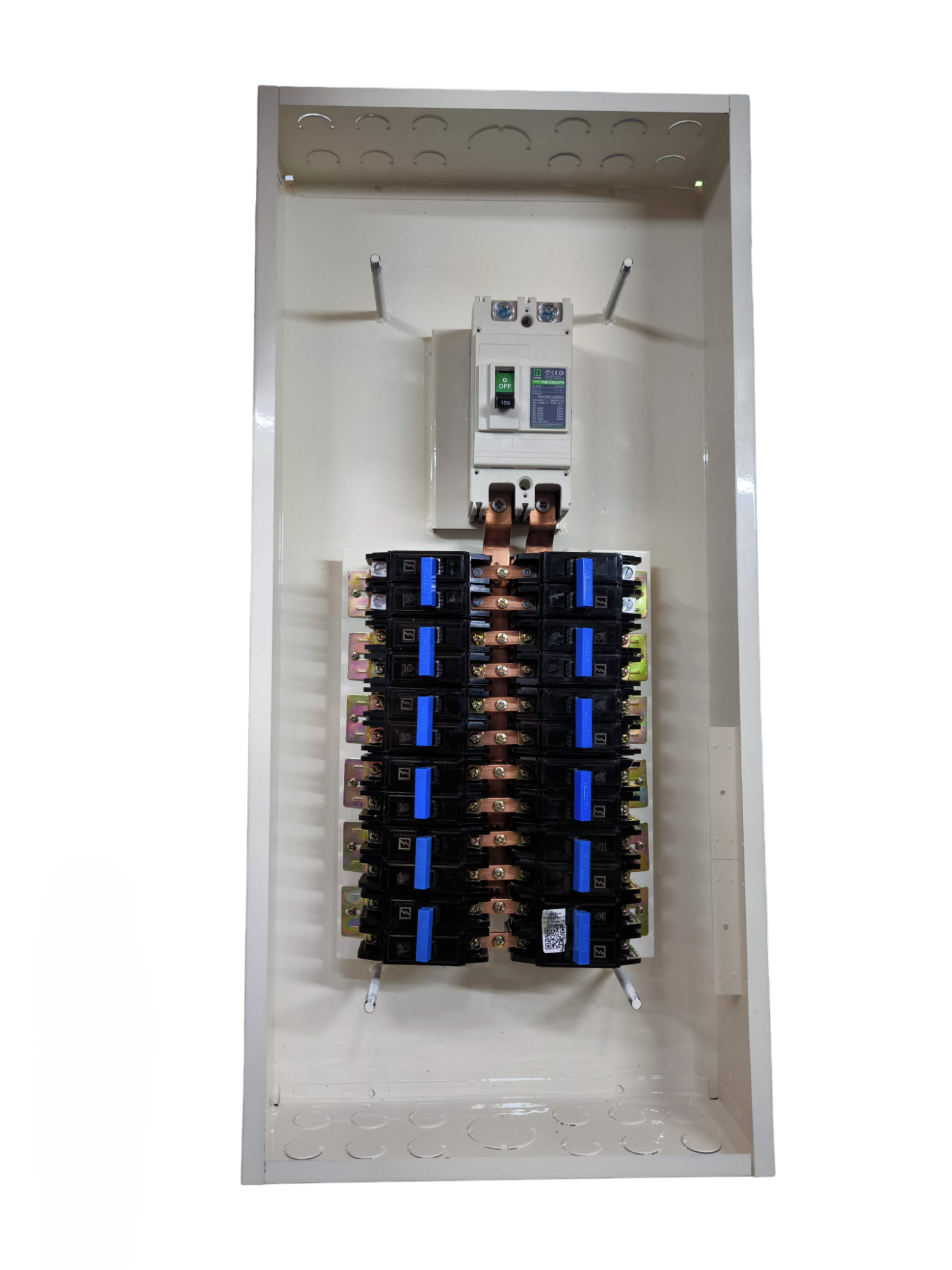 Koten electrical panel with main breaker and copper bus showing 12 Branches 2 Pole HPH Bolt On Flush Type assembly