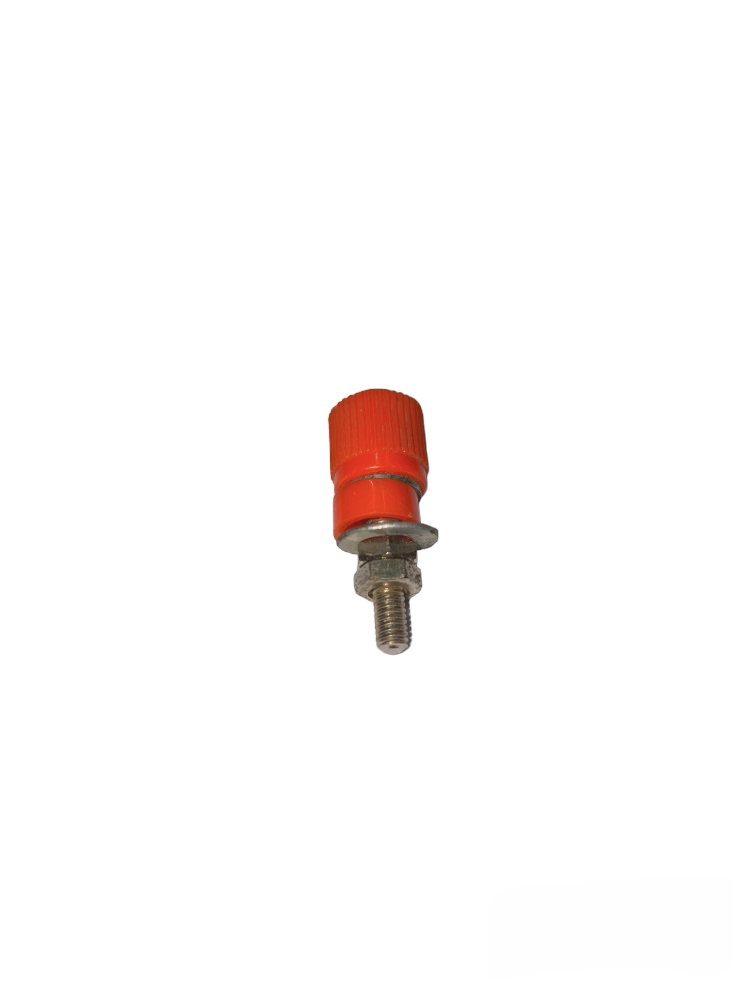 Red electrical binding post for school projects with metal threaded base for secure connections