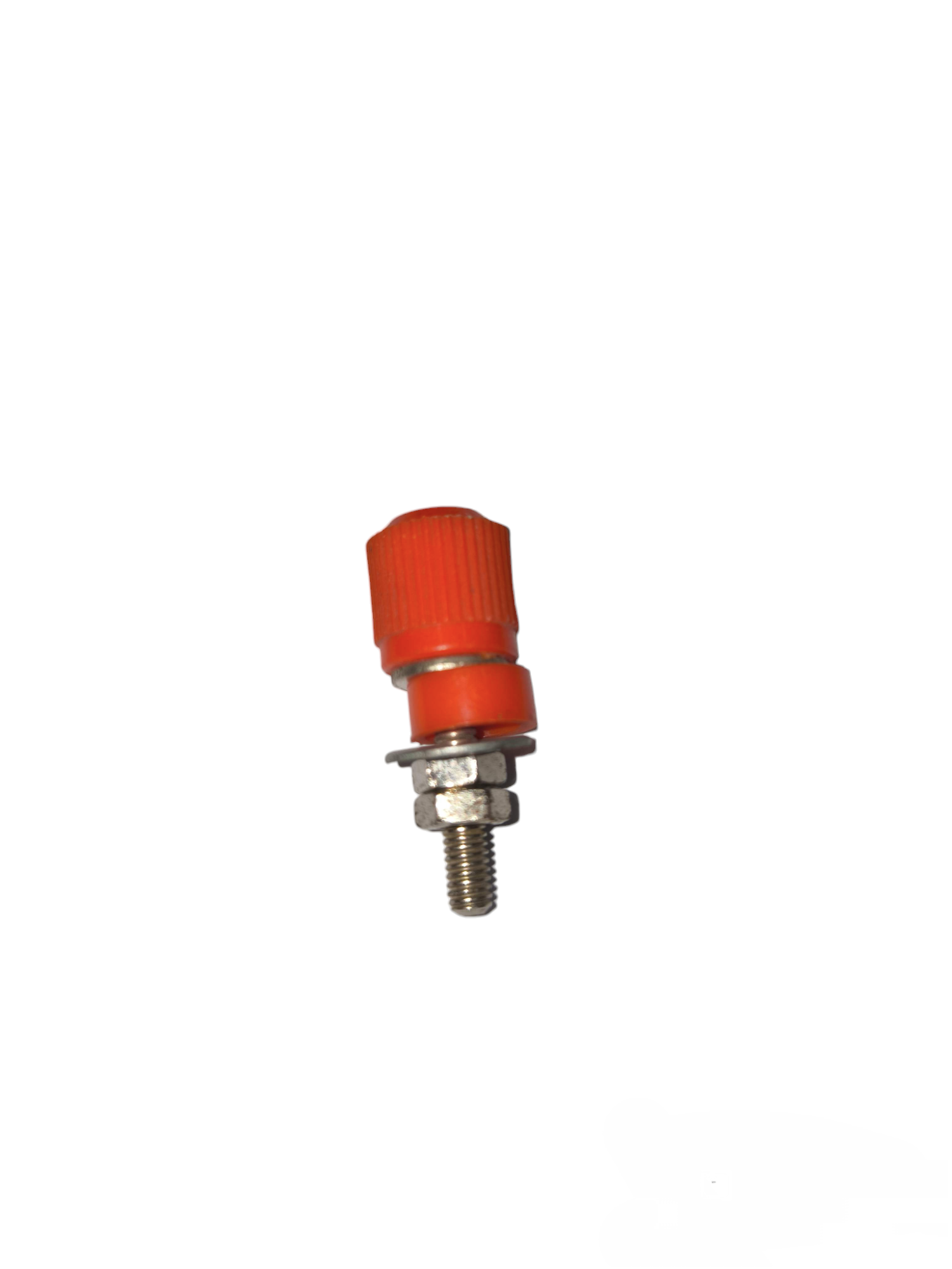 Red electrical binding post for school projects with metal screw and nut for secure connections
