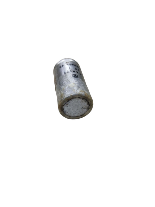 Silver 2uF 250V capacitor electrical circuitry part from China with cylindrical shape